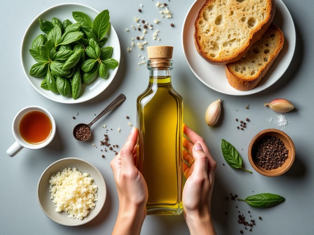 Ingredients for garlic herb bread dipping oil