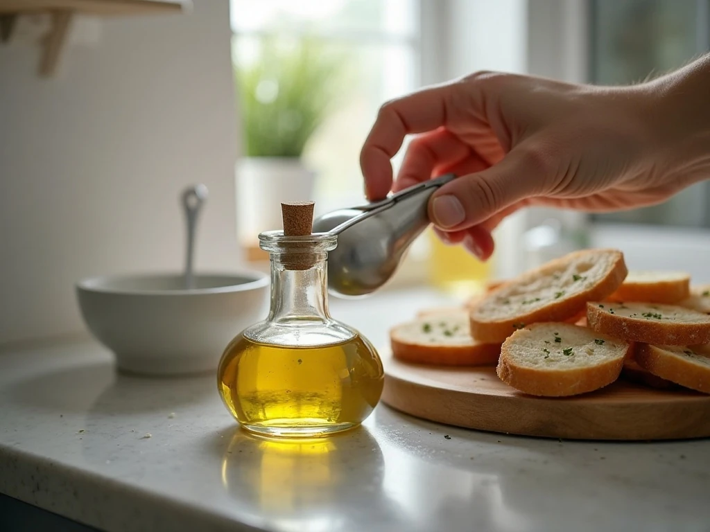 Refrigerated garlic herb dipping oil for safe storage