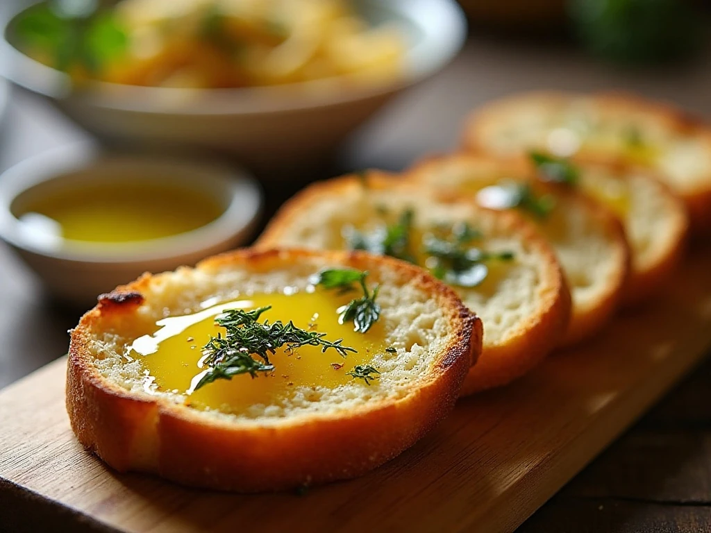 Italian bread slices served with olive oil and herbs