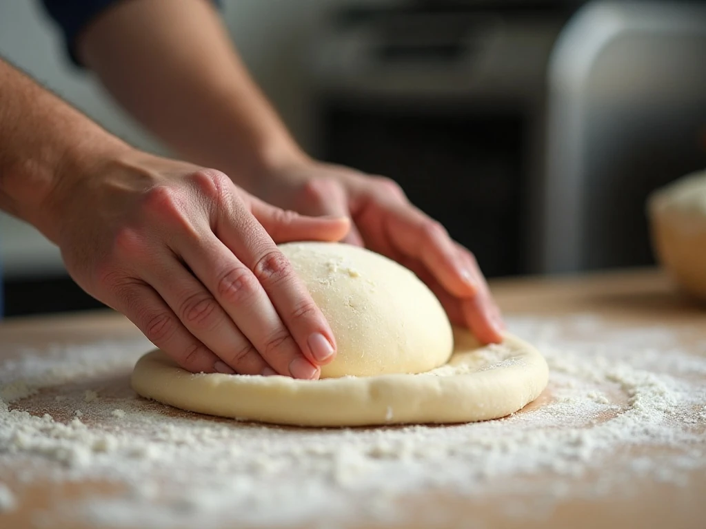 Shaping bread machine pizza dough by hand
