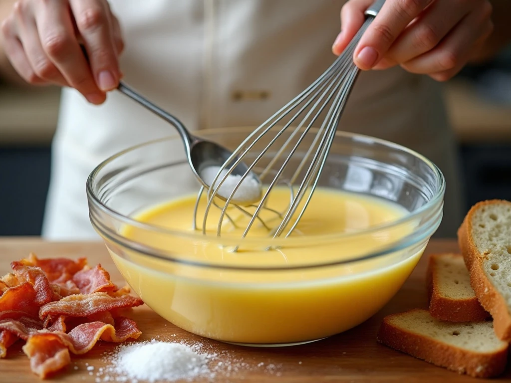Whisking the egg custard for a breakfast casserole