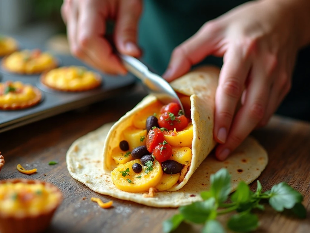 Assembling a freezer-friendly breakfast burrito