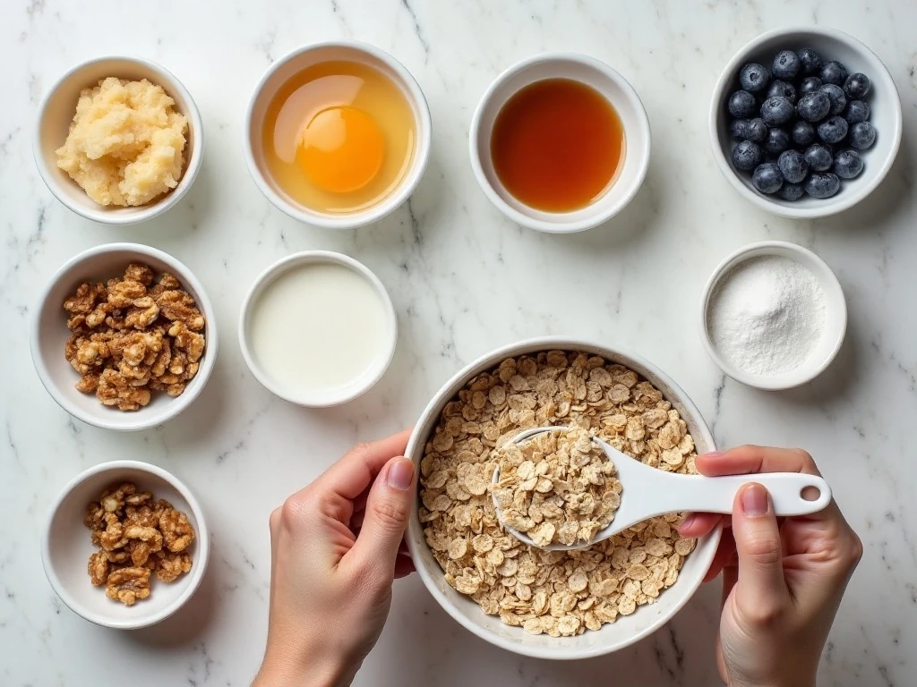 Ingredients for blueberry baked oatmeal cups
