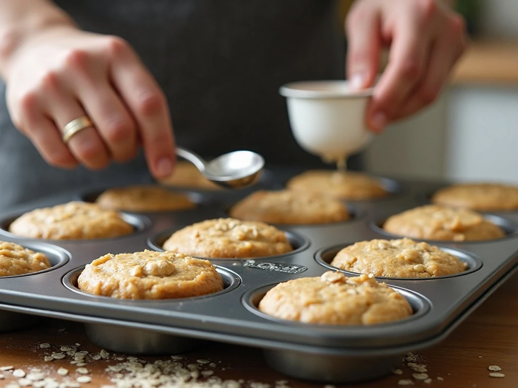 Muffin pan prepared for baked oatmeal cups