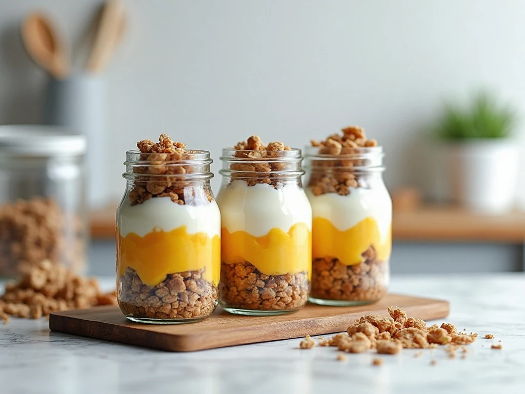 Make-ahead parfait jars with granola stored separately