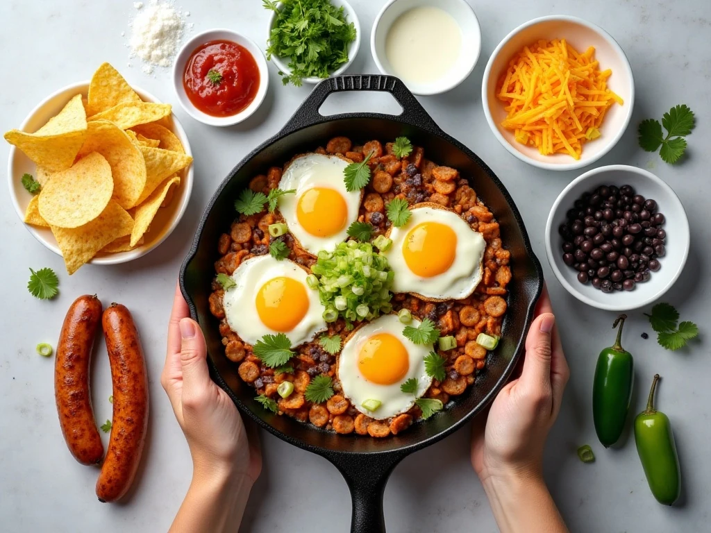 Ingredients for easy breakfast skillet nachos