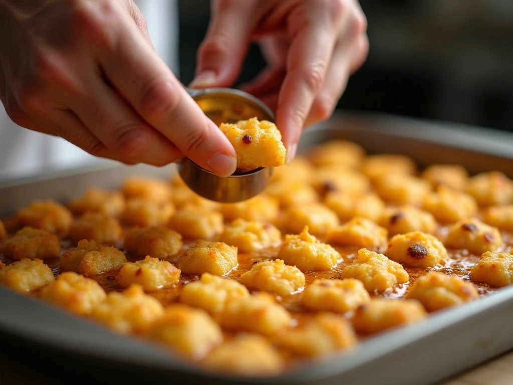 Frozen tater tots arranged in a single layer over breakfast casserole