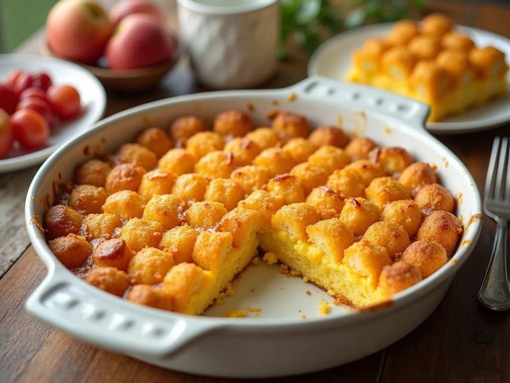 Golden easy breakfast tater tot casserole ready to serve