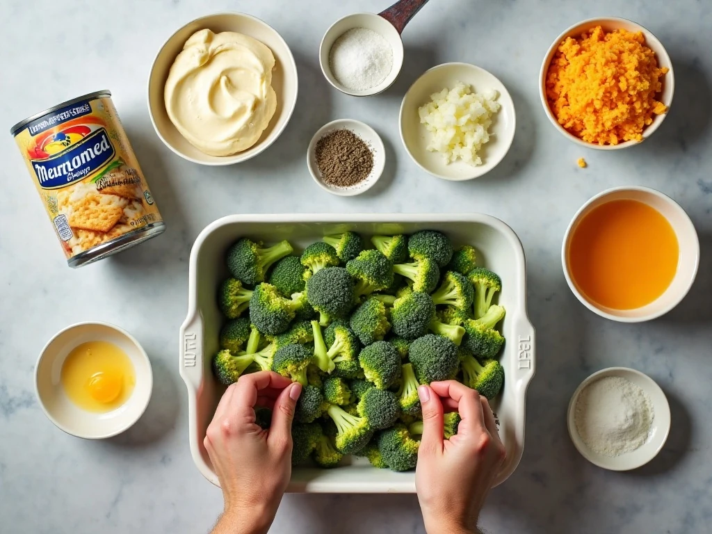 Ingredients for broccoli casserole with Ritz crackers
