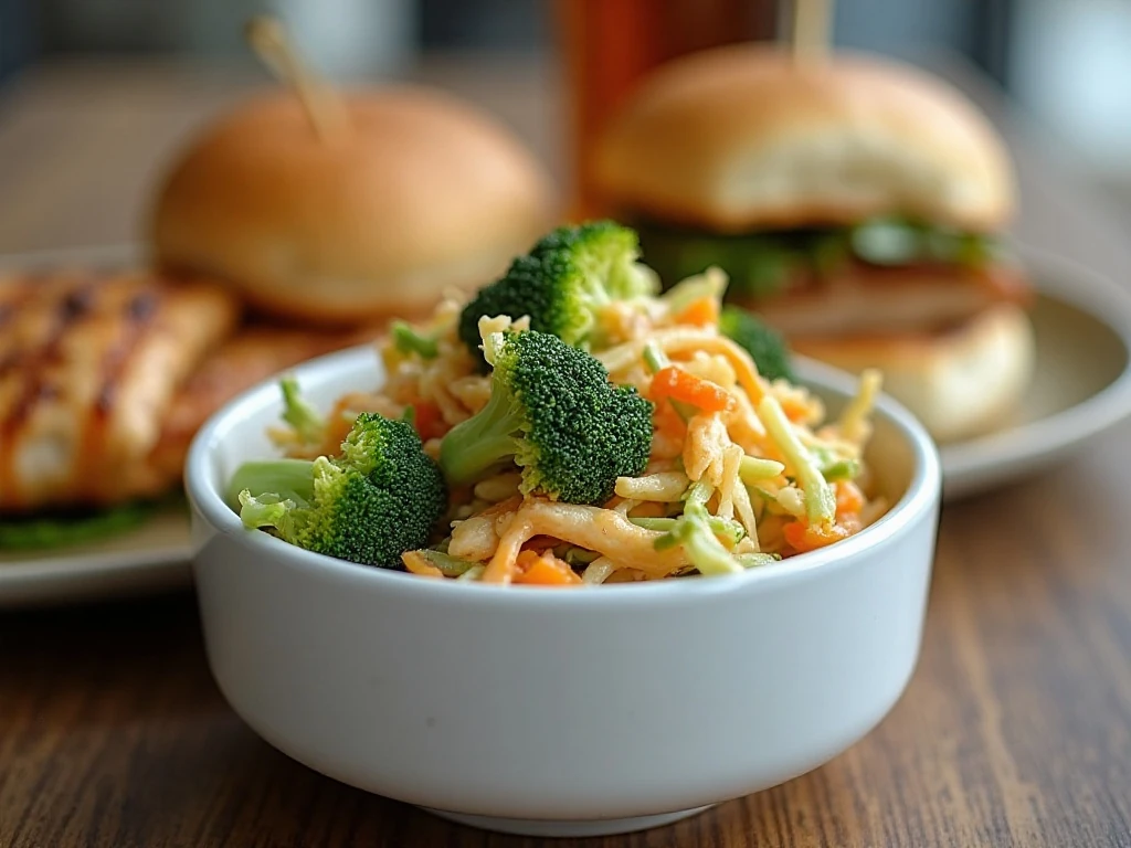 Broccoli Honeycrisp slaw served as a colorful side dish
