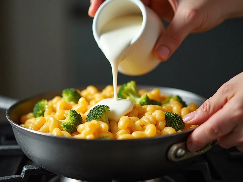 Gently reheating leftover broccoli mac and cheese with milk