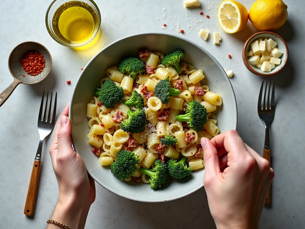 Ingredients for broccoli rabe and pancetta pasta