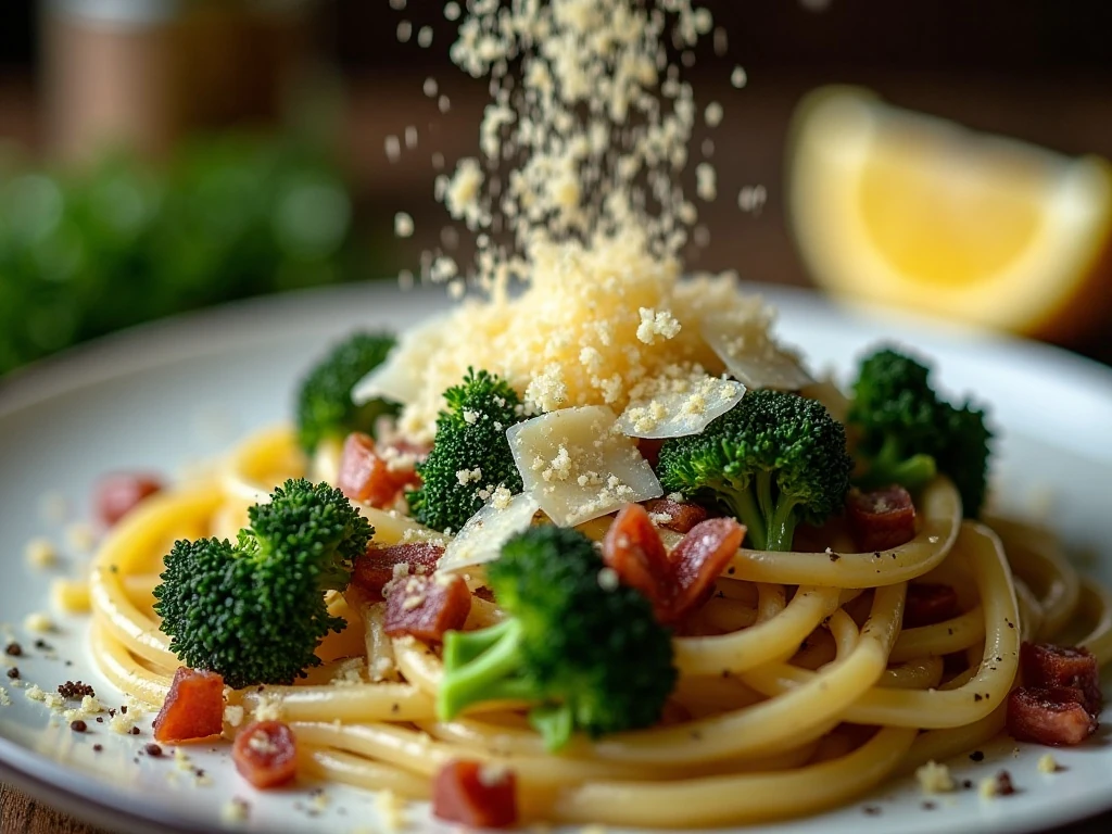 Parmesan and black pepper finishing broccoli rabe pasta