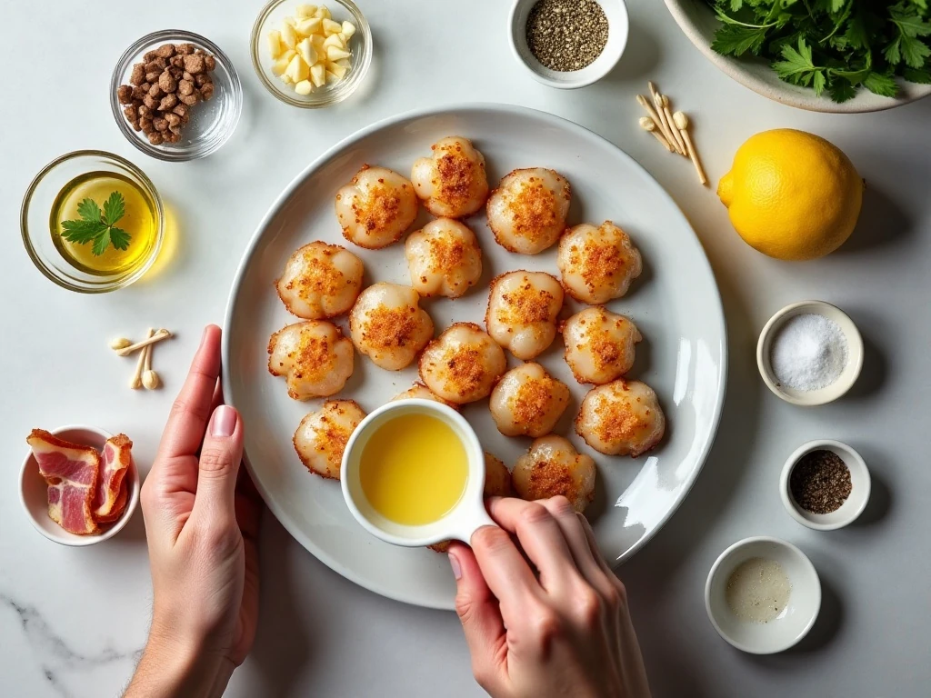 Ingredients for easy broiled bacon-wrapped scallops