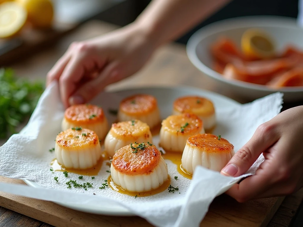 Drying scallops before wrapping them in bacon