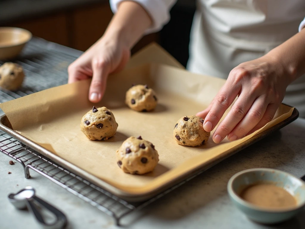 Portioned chocolate chip cookie dough ready to chill and bake