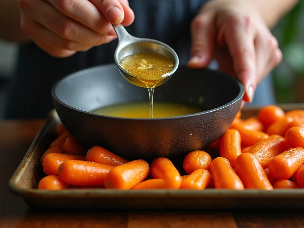 Preparing brown butter garlic honey sauce for roasted carrots