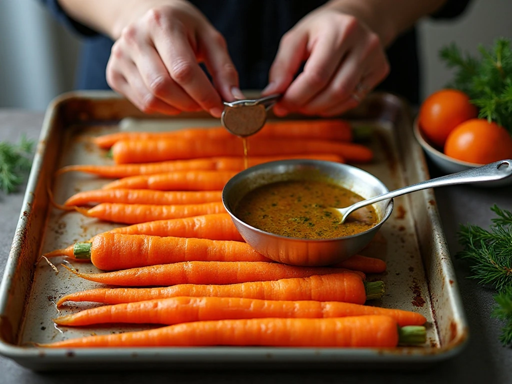 Carrots arranged in one layer for even roasting and caramelization
