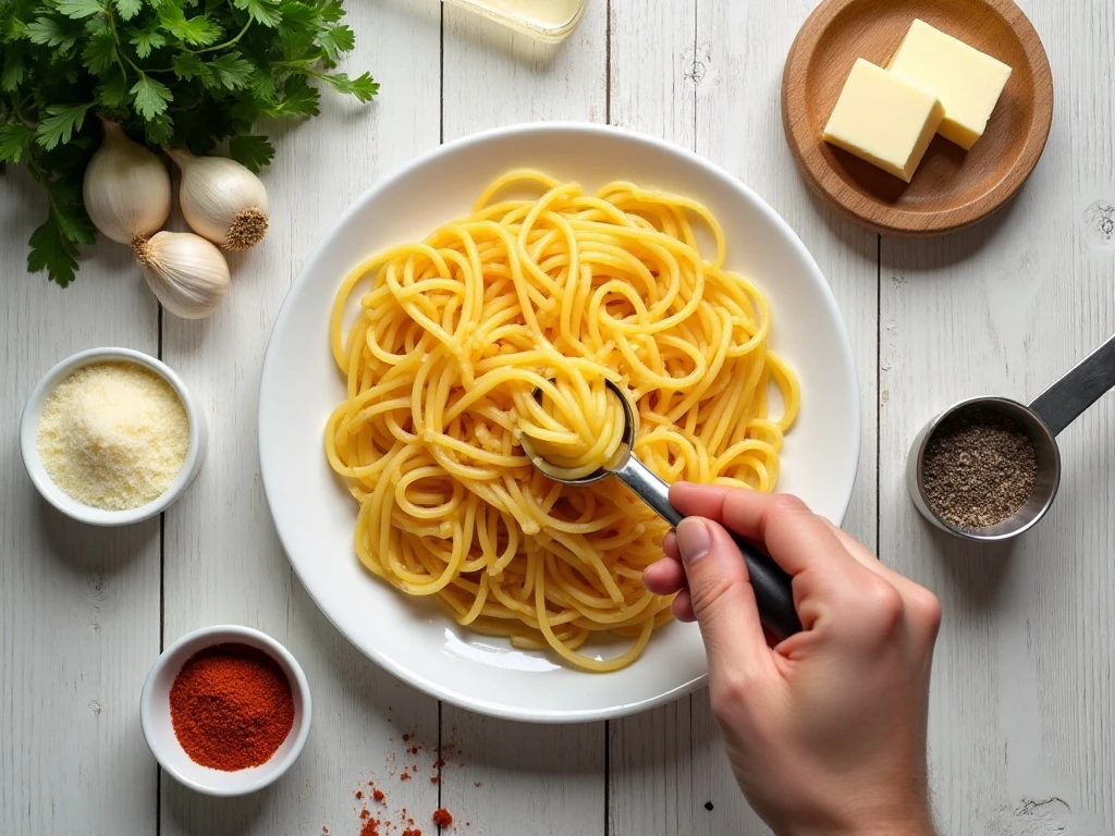 Ingredients for easy brown butter garlic noodles