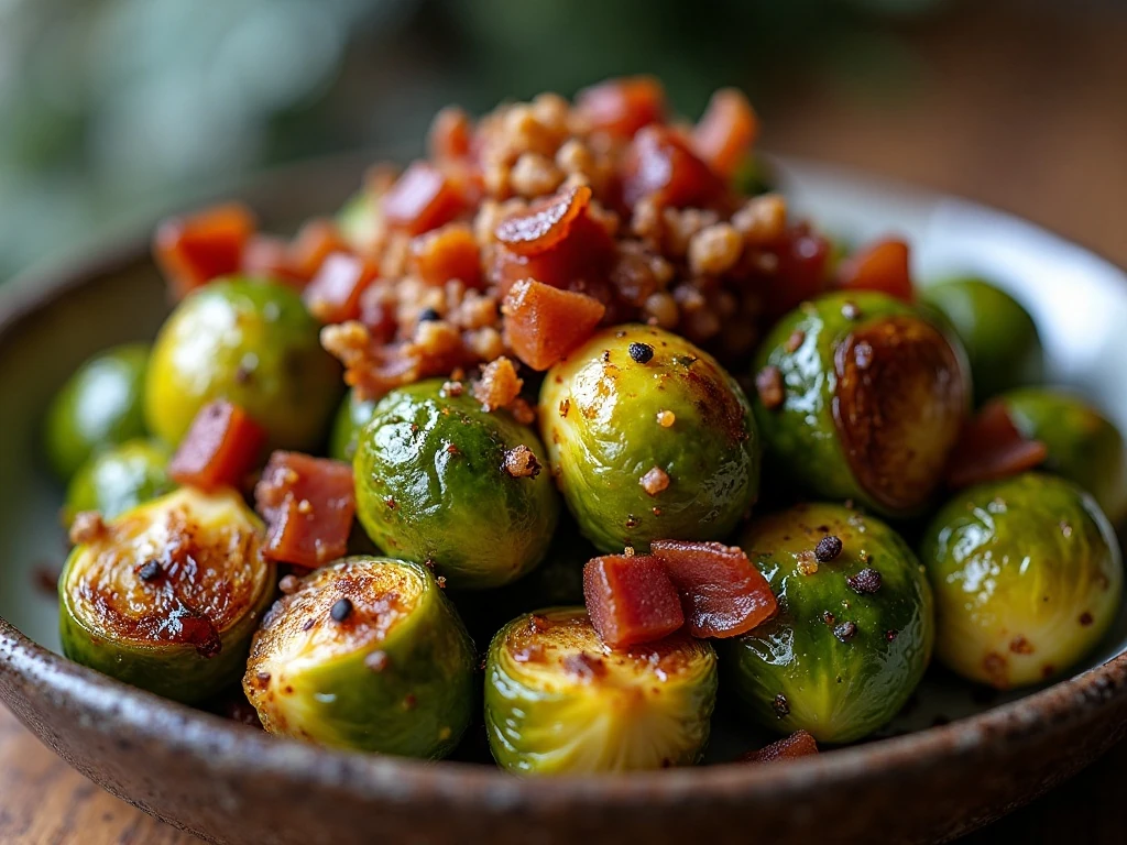 Brown sugar Brussels sprouts with bacon and balsamic finish