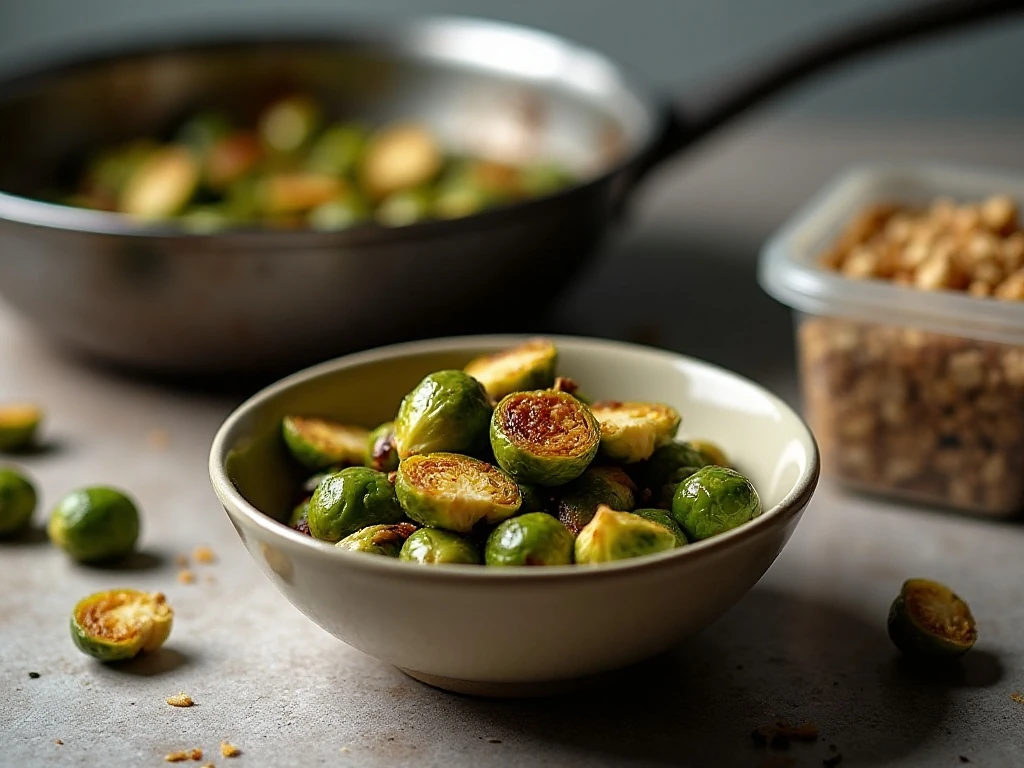 Stored and reheated brown sugar Brussels sprouts