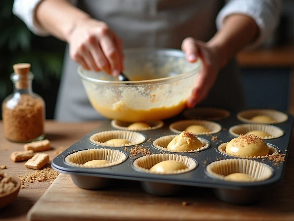 Gently mixing batter for maple muffins