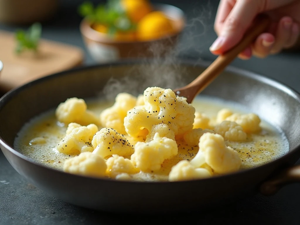 Steaming cauliflower and browning butter for cauliflower mash