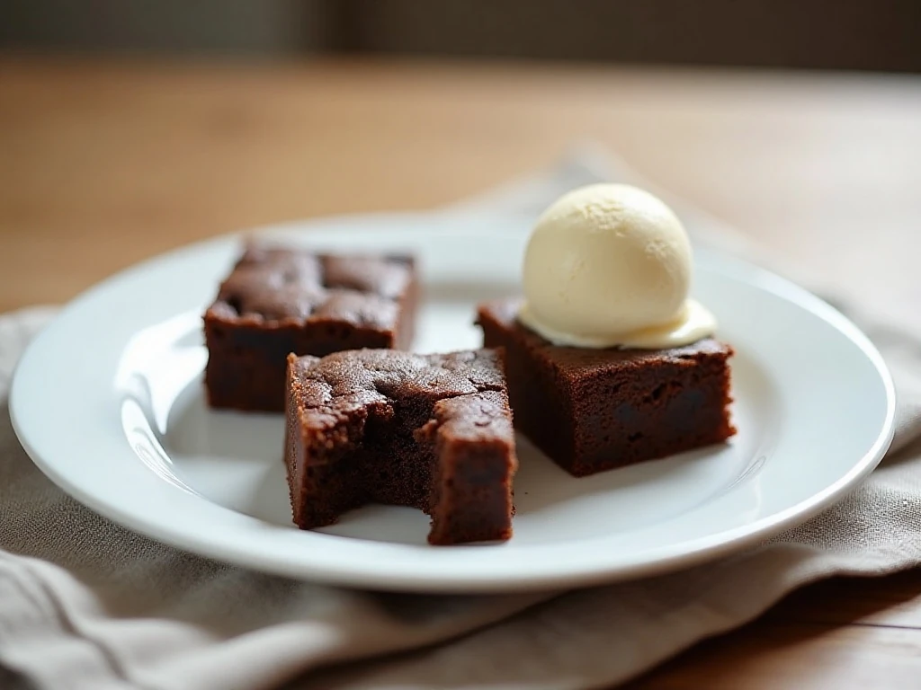 Fudgy brownies served with vanilla ice cream