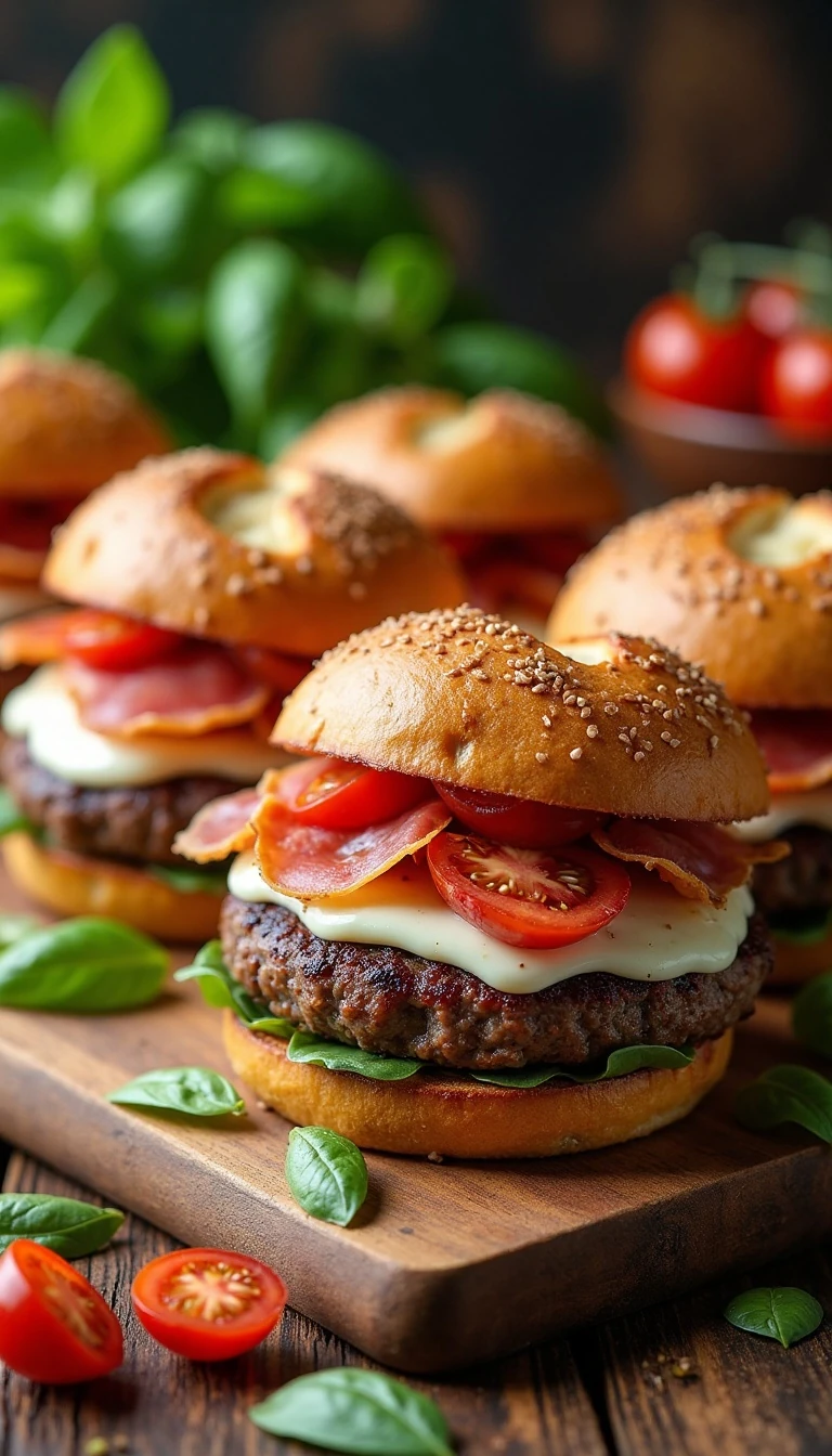 Bruschetta Hamburgers with Crispy Prosciutto Recipe