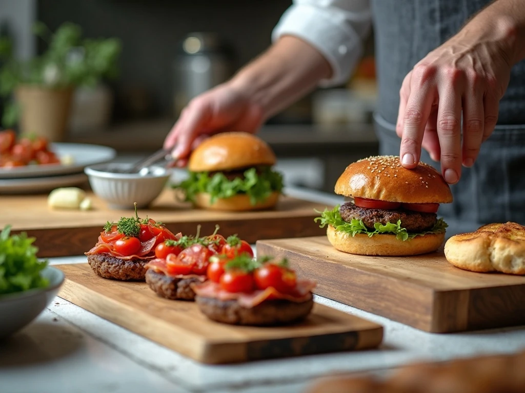 Burger components stored separately for reheating and assembly