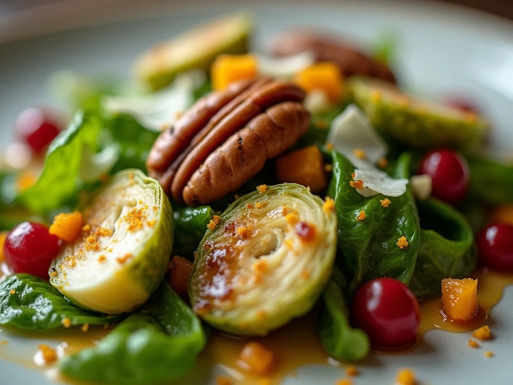 Toasted nuts and Parmesan garnishing Brussels sprouts salad