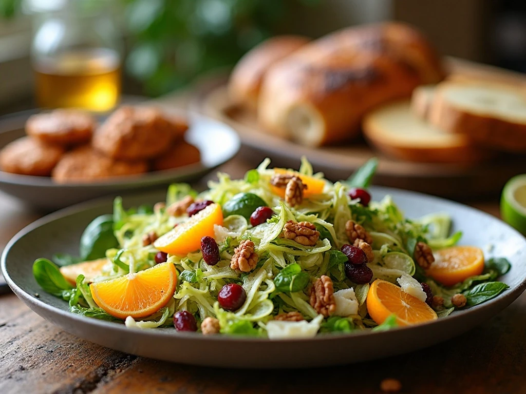 Shaved Brussels sprouts salad served as a colorful side dish