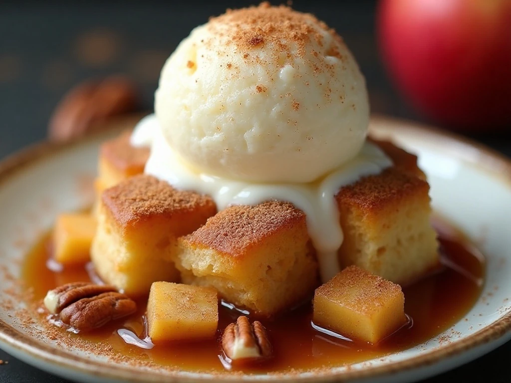Bubble Up Dessert served with ice cream and cinnamon