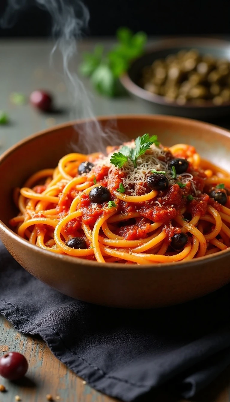 Spicy One-Pot Bucatini Puttanesca Pasta