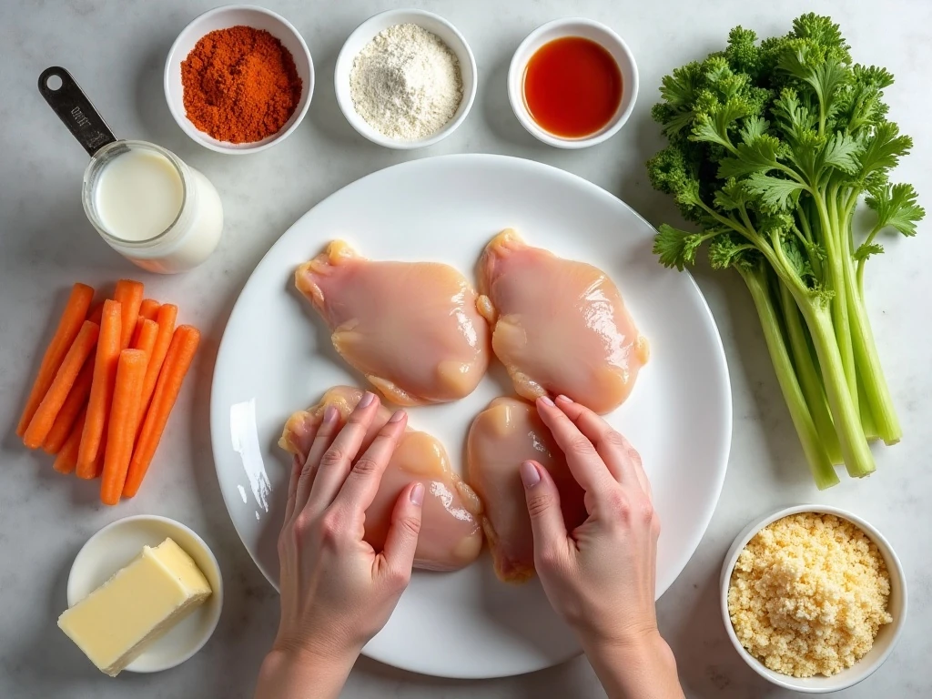 Ingredients for Buffalo blue cheese popcorn chicken