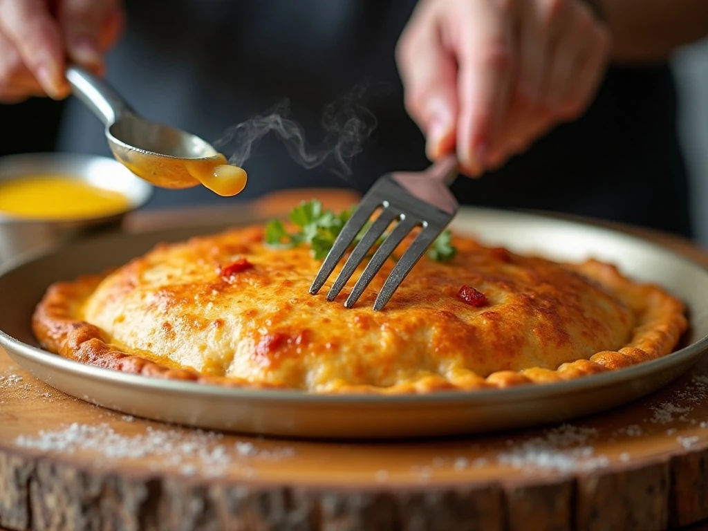 Crimping and venting a Buffalo chicken calzone before baking