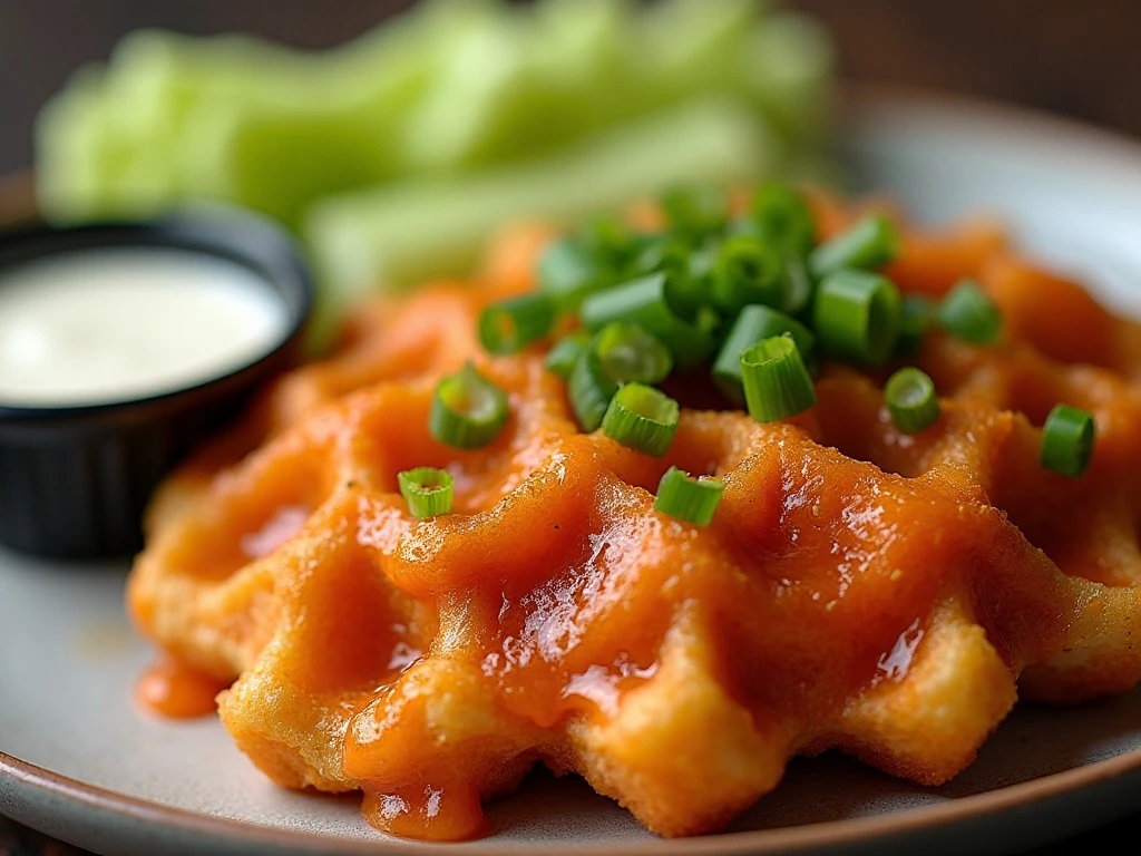 Buffalo chicken chaffle with green onions ranch and celery