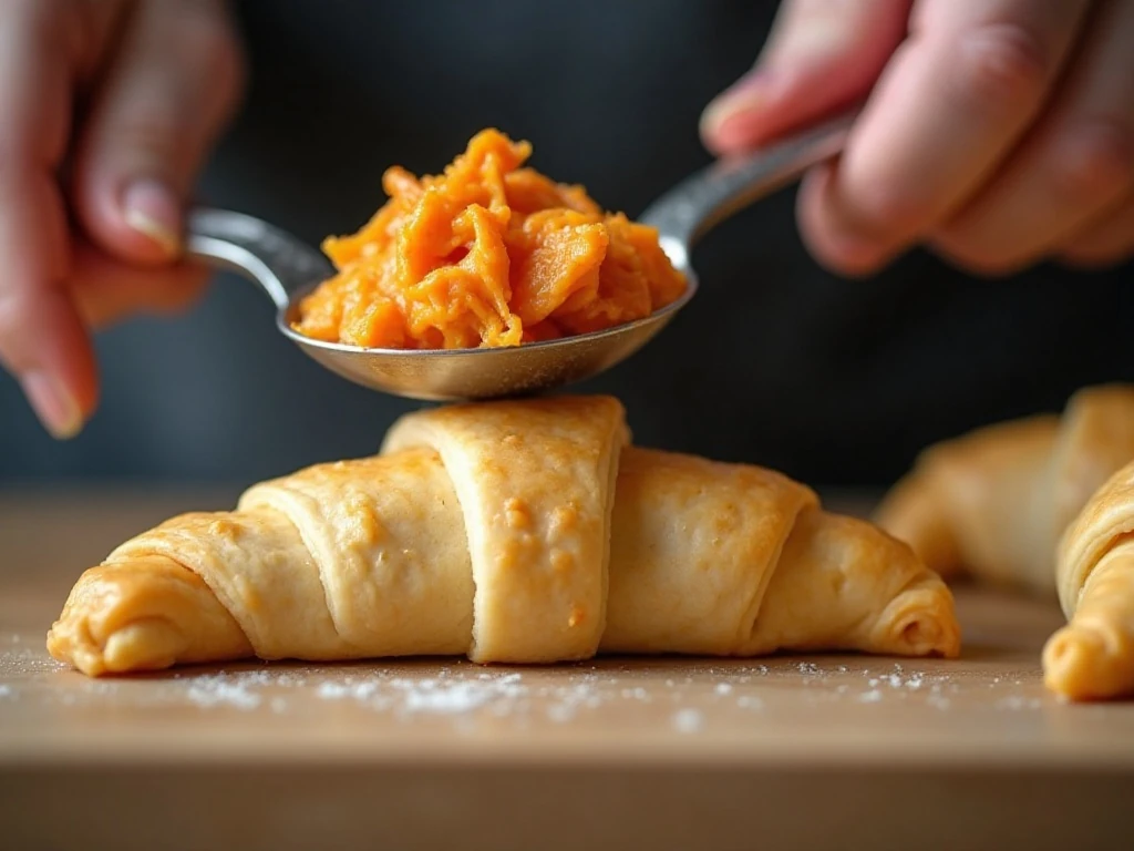 Portioning buffalo chicken filling for crescent bites