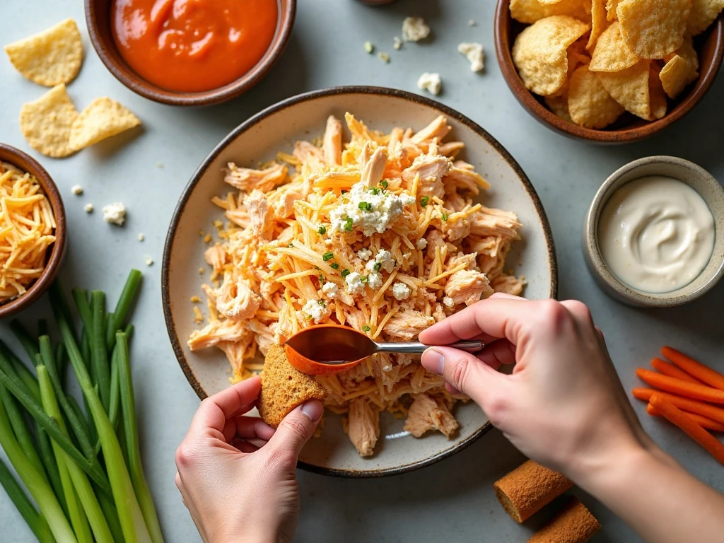 Ingredients for homemade creamy Buffalo chicken dip