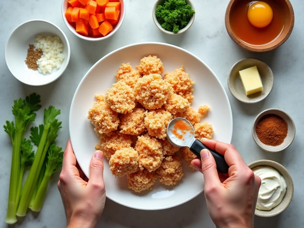 Ingredients for homemade Buffalo chicken meatballs