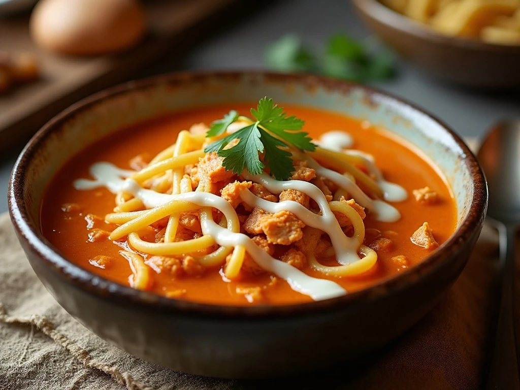 A comforting bowl of homemade Buffalo chicken noodle soup