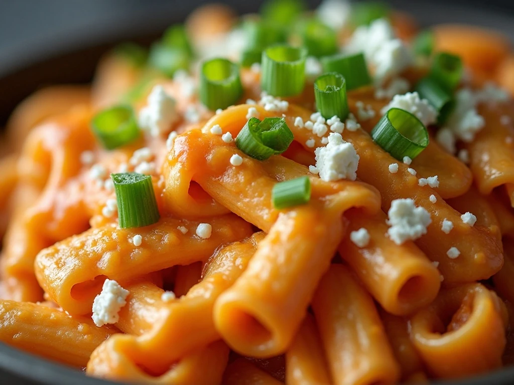 Buffalo chicken pasta bake with celery blue cheese and green onions