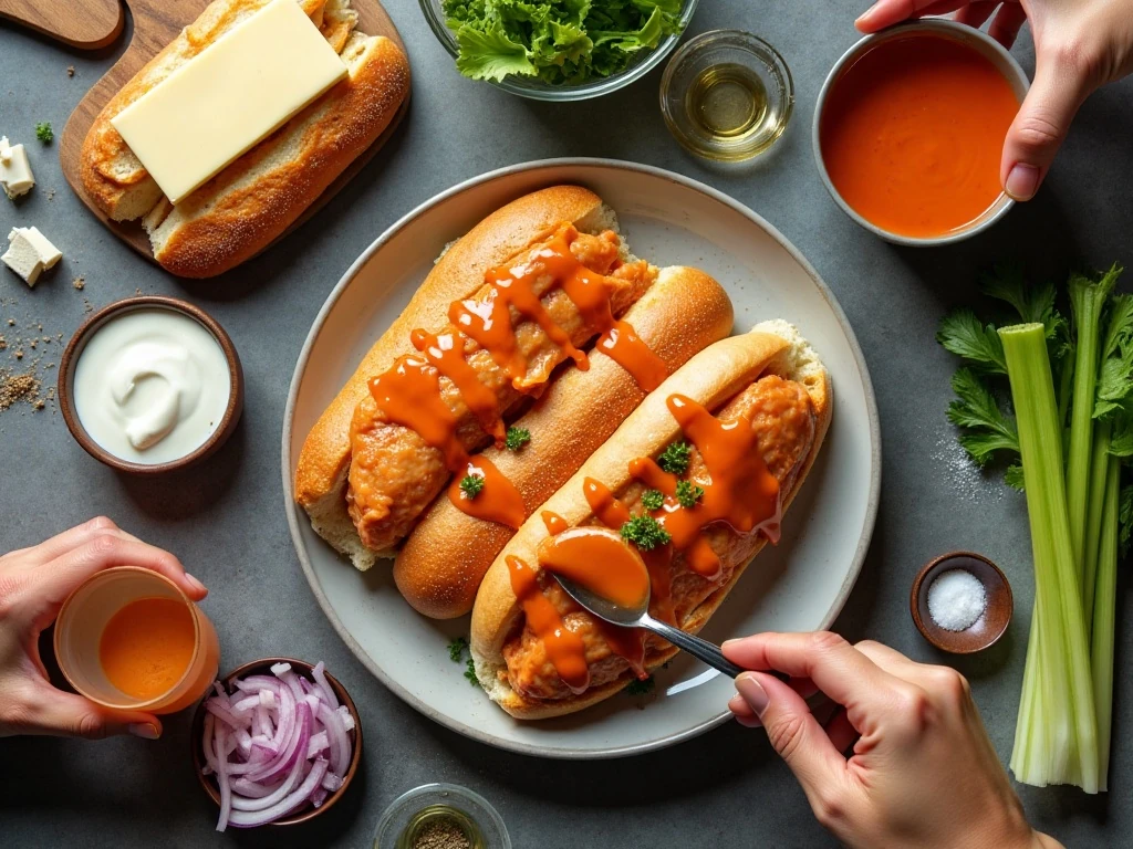 Ingredients for easy buffalo chicken subs