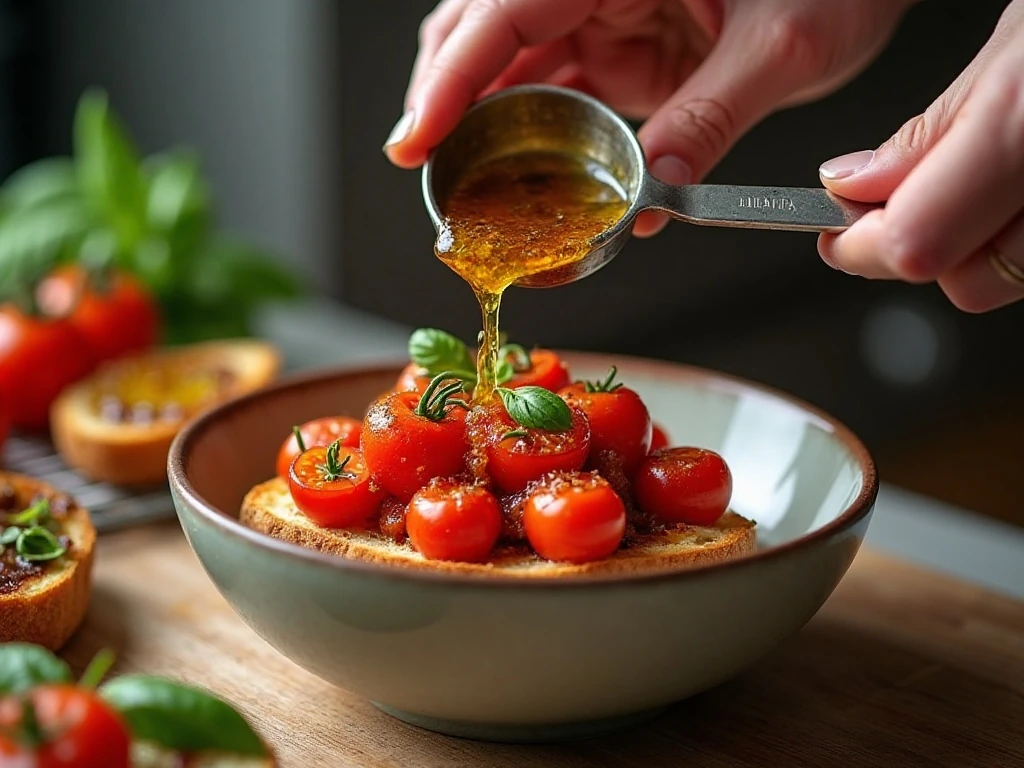 Draining excess tomato liquid to keep bruschetta crisp