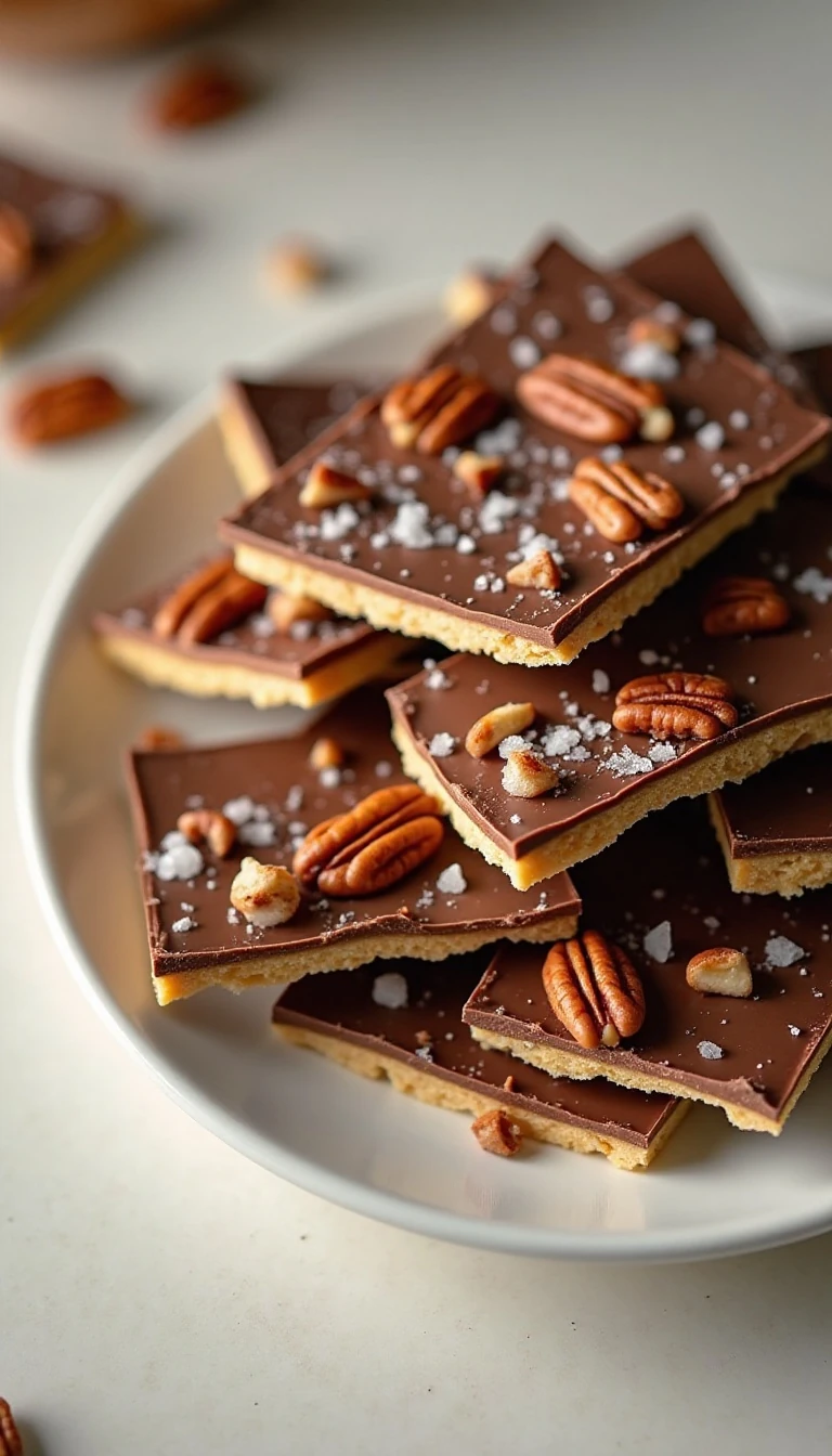 Easy Butter Brickle Bark Recipe with Saltines, Toffee, Chocolate, and Pecans