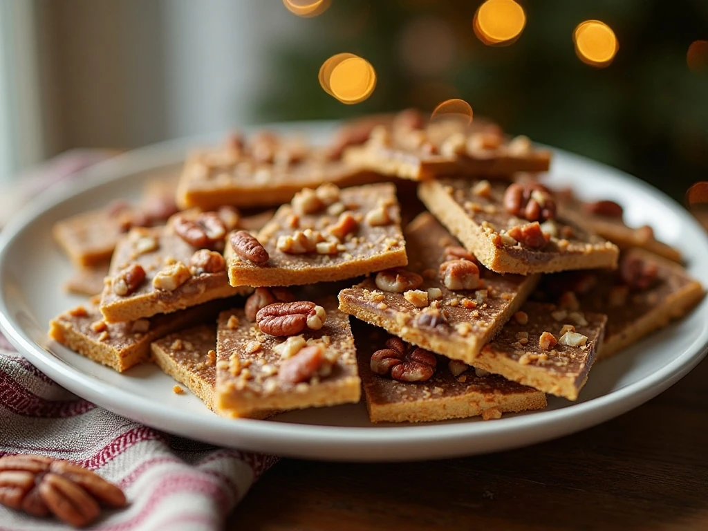 Irregular pieces of homemade butter brickle bark with chocolate, toffee, and nuts