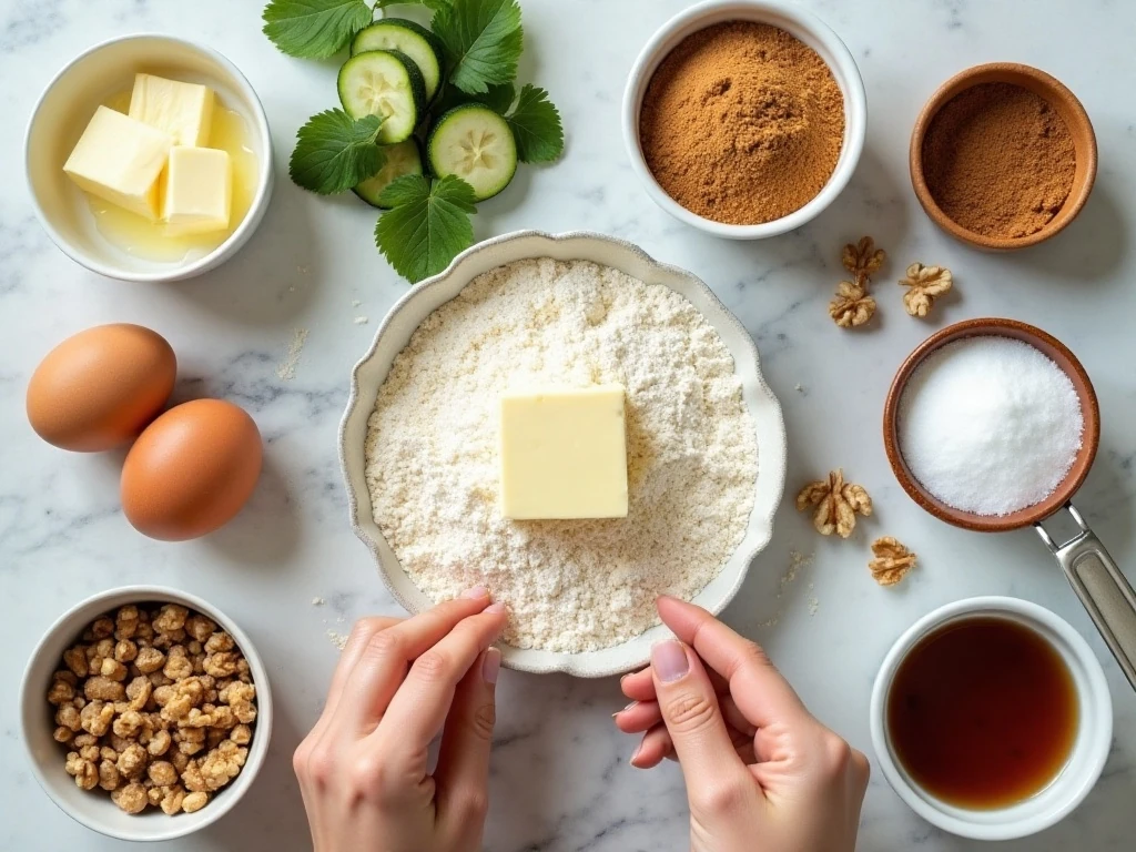 Ingredients for homemade buttery zucchini bread