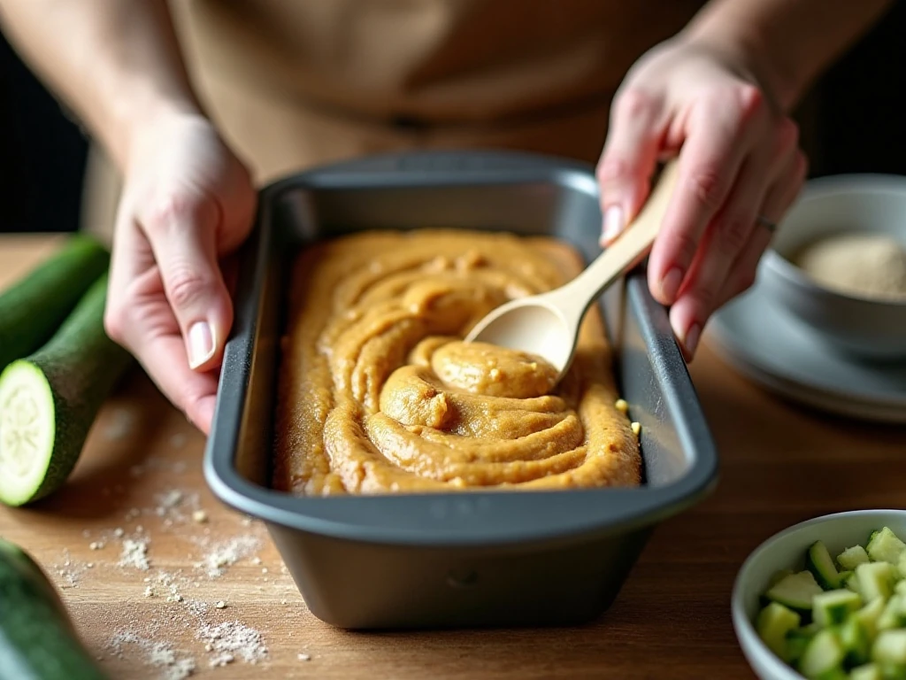 Mixing tender zucchini bread batter before baking