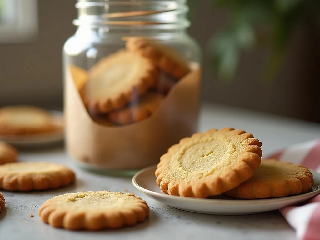 Homemade butter cookies stored in an airtight container