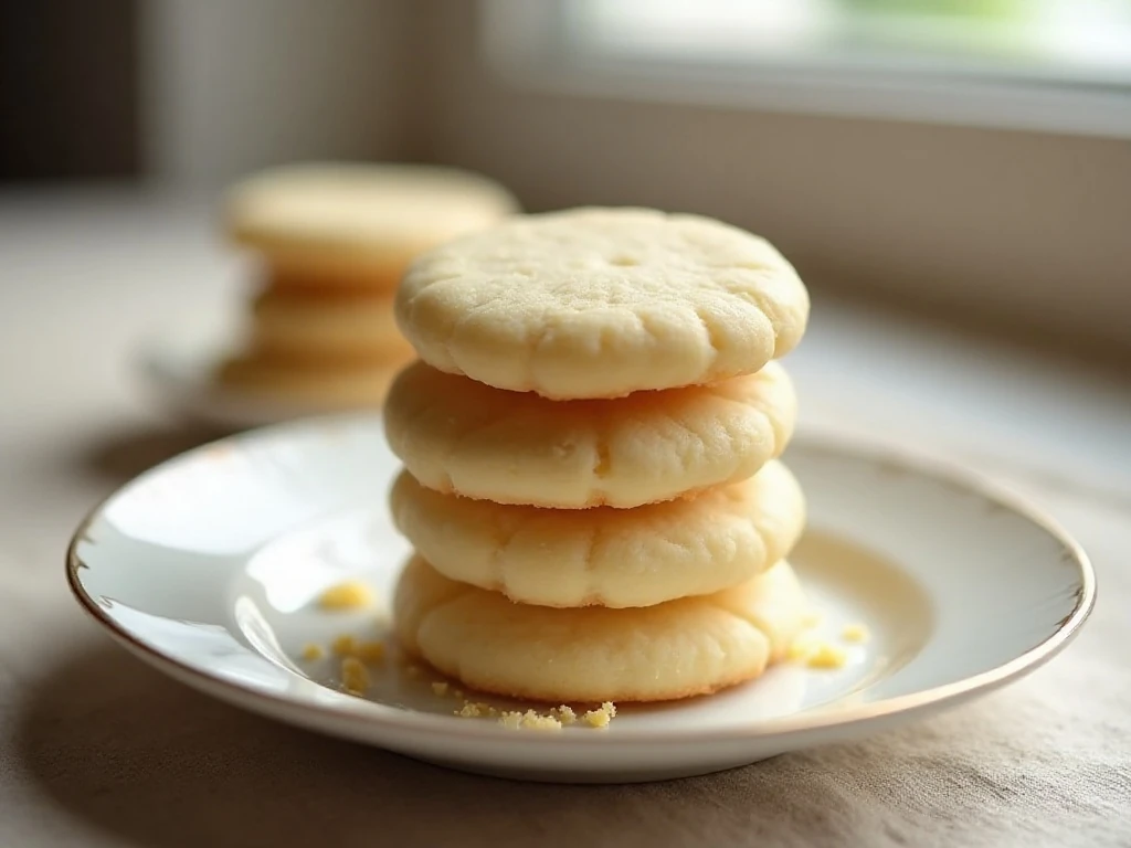 Stack of classic melt-in-your-mouth butter cookies on a plate
